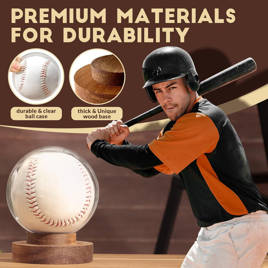 Stridexa Baseball Display Case, Clear Acrylic Ball Holder with Wooden Base