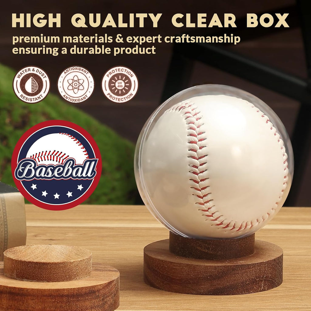 Stridexa Baseball Display Case, Clear Acrylic Ball Holder with Wooden Base