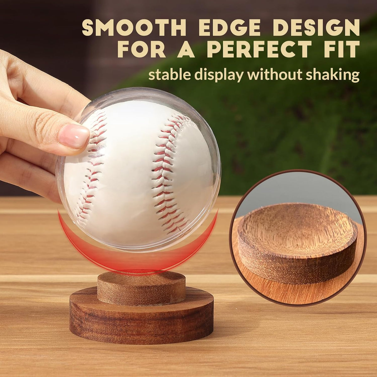 Stridexa Baseball Display Case, Clear Acrylic Ball Holder with Wooden Base