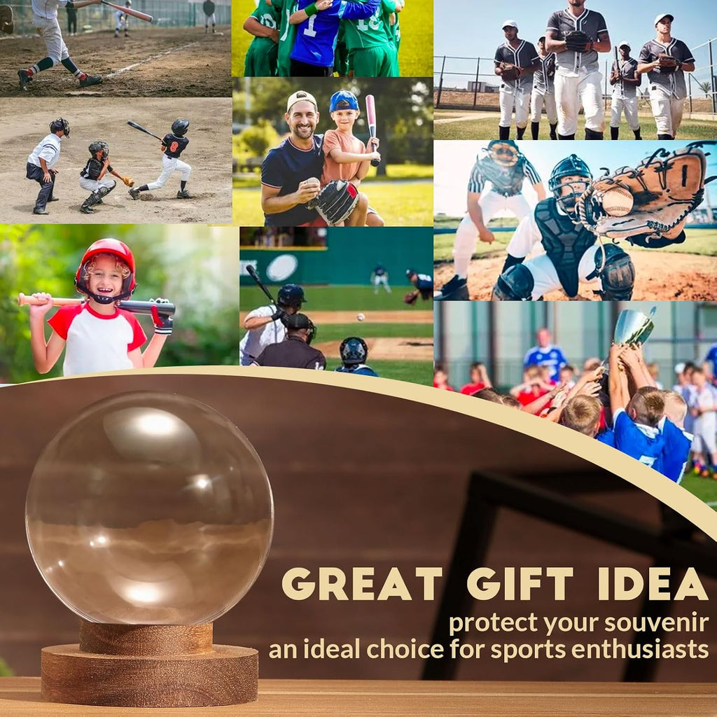 Stridexa Baseball Display Case, Clear Acrylic Ball Holder with Wooden Base